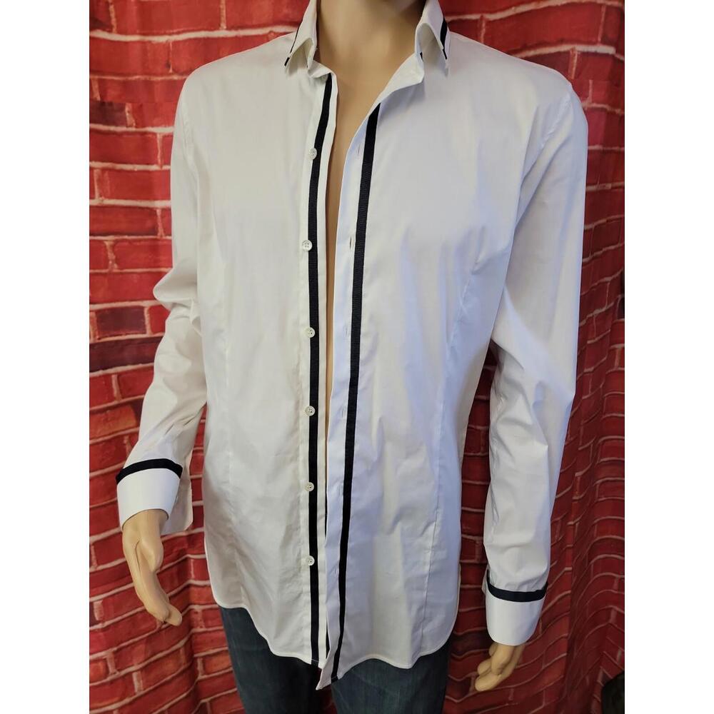 Patrizia Pepe White Cotton Blend Men's Long Sleeve Shirt Size 50 #W